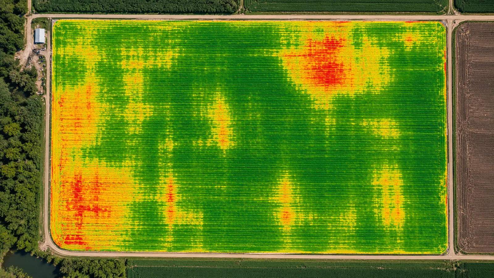False-color multispectral index of agricultural fields